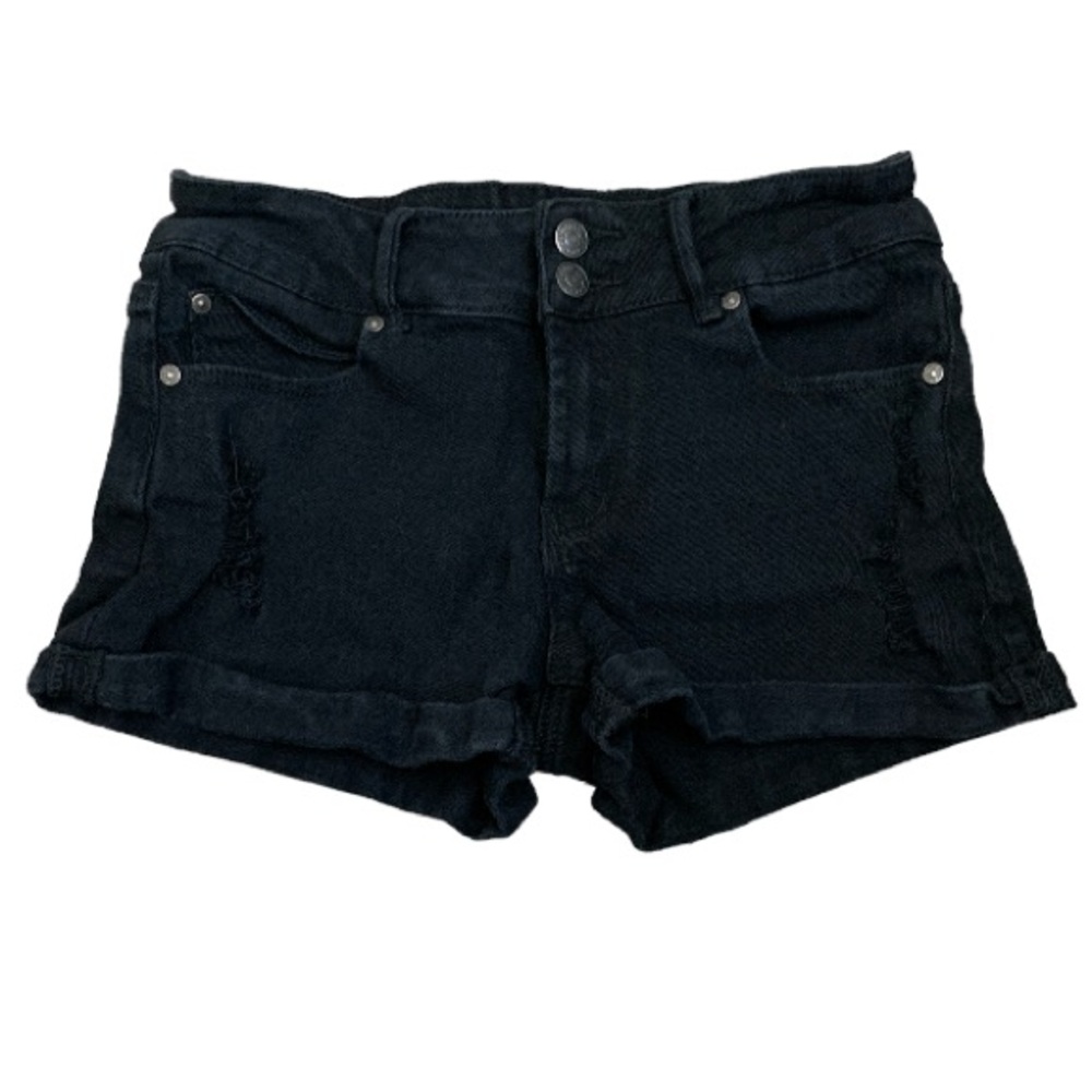 ALMOST FAMOUS Women’s Denim Jean Shorts Black Distressed Size 7